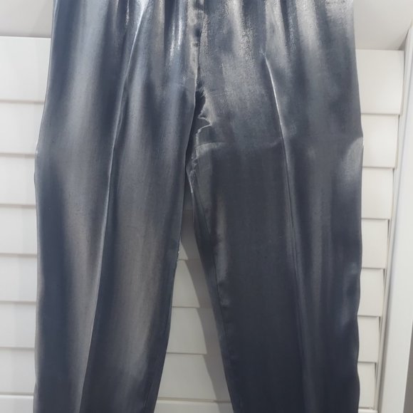 Metallic Gray Dressy Wide Leg High Waist Lounge Pants Sz 12 - Picture 5 of 11